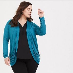 SOLD Torrid 00 Teal Curved Cardigan With Pockets